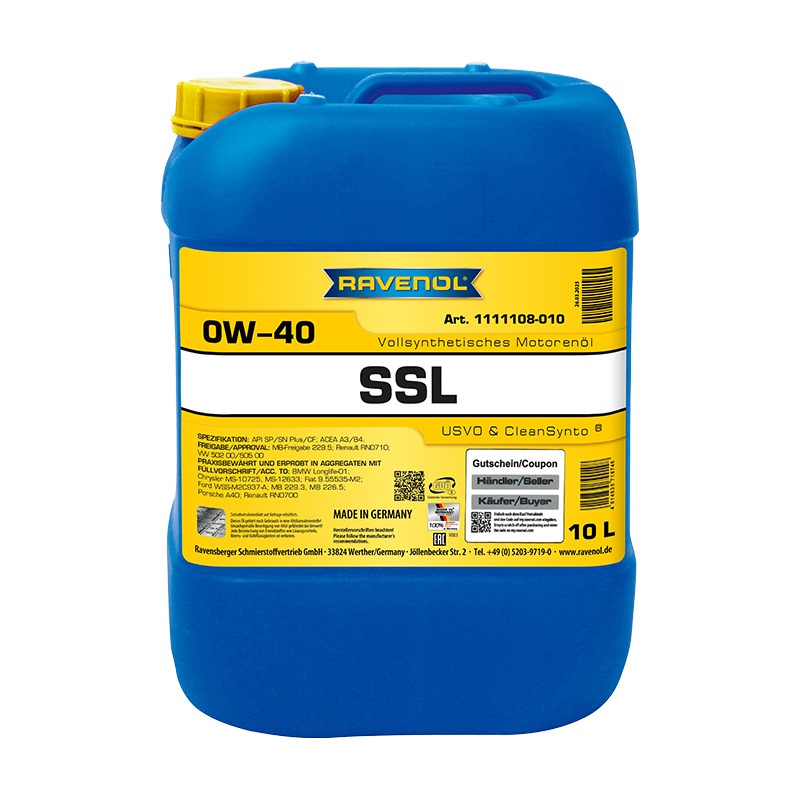 Моторное масло RAVENOL Super Synthetik Oel SSL SAE 0W-40 (10л) фото 1